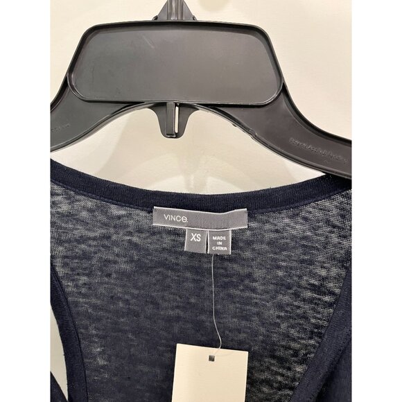 NWT Vince Navy Blue 100% Linen Sleeveless Tank Top Blouse Open V Neck Sz XS - Picture 2 of 6